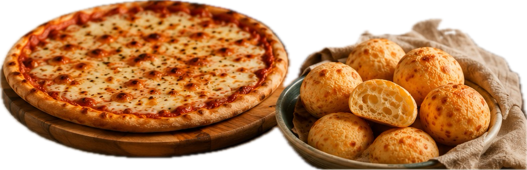Pizza artesanal y chipás dorados